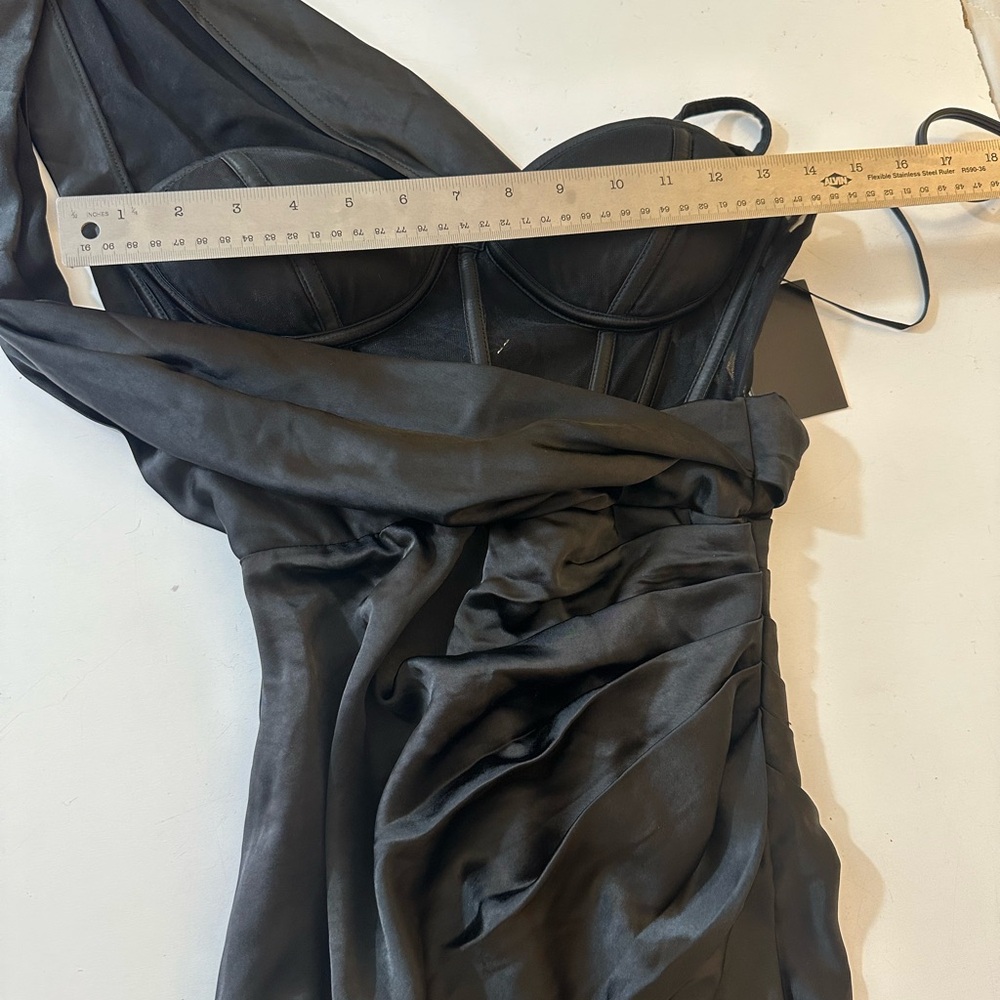JLUXLABLE Black Anastacia‎ Satin Corset Drapy OneShoulder Front Slit Dress NWT S - Picture 13 of 16